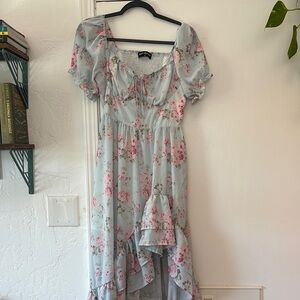 Gray Silver Ruffled Tiered High Low Sundress